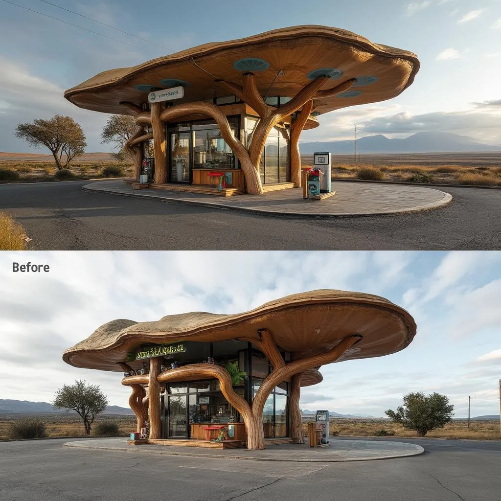 Estación de servicio renovada en la Patagonia